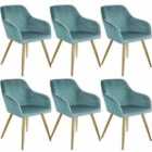 6 Marilyn Velvet-look Chairs - Turquoise Blue And Gold