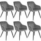 6 X Marilyn Velvet-look Chairs - Grey And Black