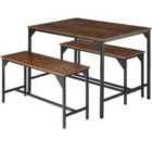 Bolton Kitchen Table And 2 Benches Set - Dark Brown