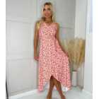 Missfiga Pink Spot Wrap Midi Dress