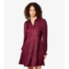 Apricot Burgundy Long Sleeve Tiered Mini Shirt Dress