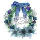 Living and Home Blue and Green Mixed Elegant Christmas Wreath 30cm