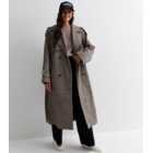 ONLY Brown Dogtooth Belted Trench Coat