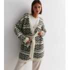 ONLY White Abstract Knit Belted Cardigan