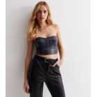 Pink Vanilla Bright Blue Snake Print Leather-Look Crop Top