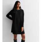 Black Fine Knit Long Sleeve Mini Dress