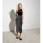 Silver Velvet Sequin Midaxi Skirt