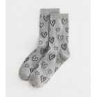Grey Sketch Heart Socks