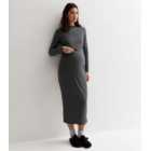 Maternity Grey Ribbed Jersey 2-in-1 Midaxi T-Shirt Dress