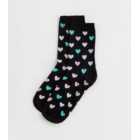 Black Multicoloured Heart Print Socks