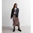 Gini London Dark Brown Animal Print Satin Midi Skirt