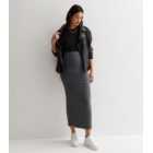 Maternity Dark Grey Ribbed Bodycon Midi Skirt