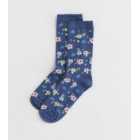 Navy Tropical Floral Print Socks