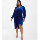 QUIZ Curves Bright Blue Velvet Ruched Midi Dress