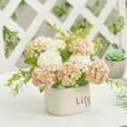 Living and Home Artificial Hydrangea Flower In Ceramic White Planter For Desktop Decoration