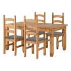 Seconique Corona Extending Dining Set With 4 Chairs - Distressed Waxed Pine/Grey Fabric