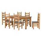 Seconique Corona 6' Dining Set - Distressed Waxed Pine/Grey Fabric