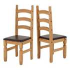 Seconique Corona Dining Chair X 2 - Distressed Waxed Pine/Brown Pu