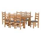 Seconique Corona Extending Dining Set With 6 Chairs - Distressed Waxed Pine/Grey Fabric