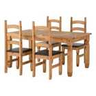 Seconique Corona Extending Dining Set With 4 Chairs - Distressed Waxed Pine/Brown Pu