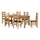 Seconique Corona 6' Dining Set - Distressed Waxed Pine/Brown Pu
