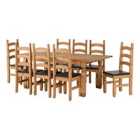 Seconique Corona Extending Dining Set With 8 Chairs - Distressed Waxed Pine/Brown Pu