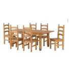 Seconique Corona Extending Dining Set With 6 Chairs - Distressed Waxed Pine