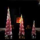 LED Tree Cone Obelisk Trio with 90 LEDs in Pink