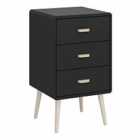 Mino Bedside Table 3 Drawers, Black Painted