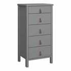 Tromso 5 Drawer Narrow Chest In Folkestone Grey With Leather Grip Handles