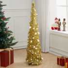 Livingandhome 4ft Gold Slim Pop Up Tinsel Christmas Tree Collapsible Xmas Tree with Base and Stars