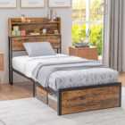 Portland Single Rustic Brown Industrial Style Steel Bed Frame with Headboard and Footboard