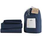 Panda Bamboo & French Linen Complete Bedding Set Midnight Navy - Double