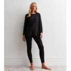 Black Soft Touch Legging Pyjama Set with Foil Star Print