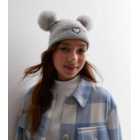 Girls Grey Cat Faux Fur Bobble Hat