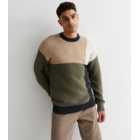 Only & Sons Stone Colour Block Knit Jumper