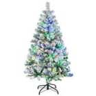 4.5Ft Flocked Artificial Christmas Tree With Warm White Or Colourful Led Lights