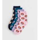 4 Pack Multicoloured Dog Face Socks