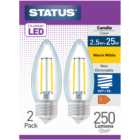 Status 2 Pack Edison Screw/ES Filament LED Clear Candle Bulbs