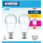 Pack of 2 Status LED 14W Non-Dimmable Classic Pearl Lightbulbs - Bayonet Cap / BC