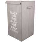 Grey Wash Iron Slogan Laundry Basket