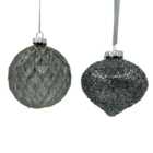 Truly Sumptuous Grey Glittered Glass Bauble