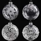 Livingandhome Set of 4 Clear Snowflakes Ball Christmas Decoration Set Xmas Ornament