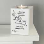 Personalised Life and Love White Wooden Tealight Holder