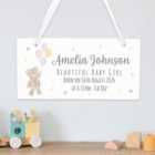Personalised Teddy and Balloons White Wooden Sign