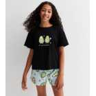 Girls Black Pyjama Short Set with Avocado Print