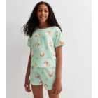 Girls Green Short Pyjama Set with Guinea Pig Print