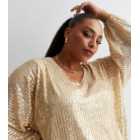 Blue Vanilla Curves Gold Sequin Batwing Blouse