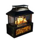 Neo Black Outdoor Fire Pit Log Burner with Mesh Surround and Storage