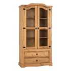 Seconique Corona 2 Door 2 Drawer Glass Display Unit - Distressed Waxed Pine/Glass